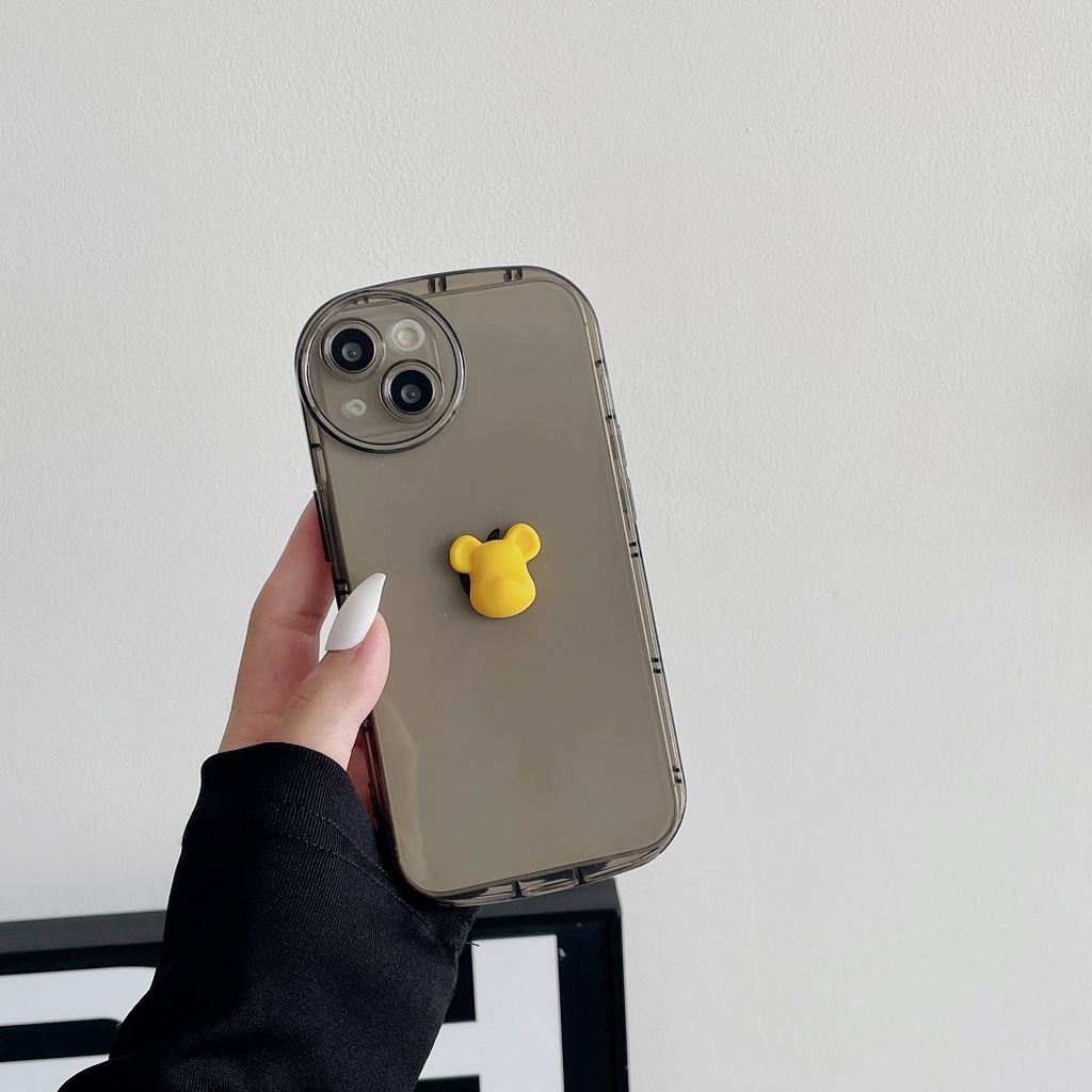 Ốp Điện Thoại Trong Suốt Màu Trơn In Hình Gấu Hoạt Hình Cho IPhone 14 13 12 11 Pro Max X XR XS Max 7 8 Plus