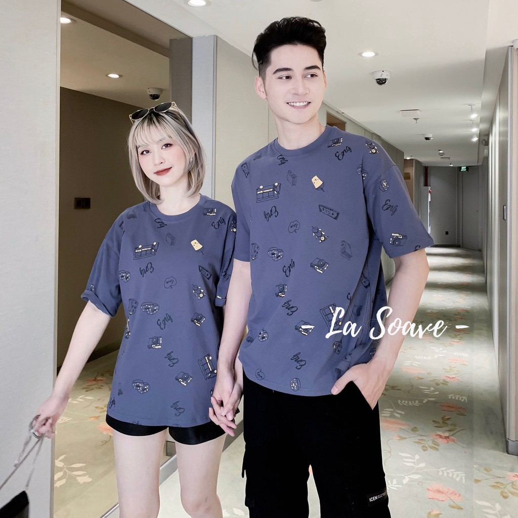 Áo thun tím than nam nữ Unisex đa họa tiết dáng Ulzzang form rộng dành cho các cặp đôi, nhóm - tình yêu nồng cháy