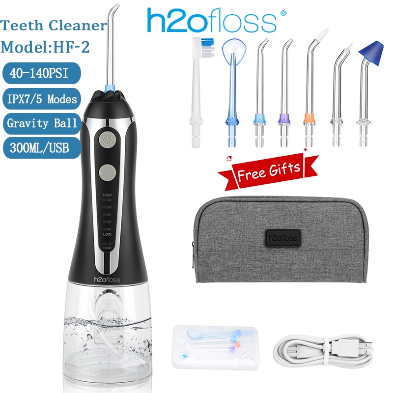 Máy tăm nước không dây H2ofloss Máy rửa miệng chống thấm nước IPX7 với 5 chế độ 7 vòi phun tia Máy làm sạch răng cho niềng răng Chăm sóc cầu răng, Bình chứa nước 300ML cho Du lịch tại nhà