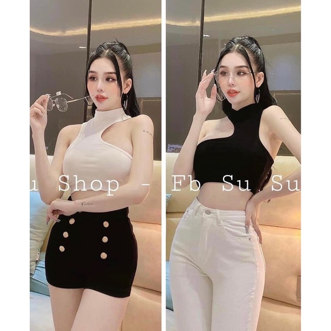 Áo borip nữ kiểu cổ lọ hở vai cực kì cá tính phối chân váy, short hay quần jean đều xinh mặc đi chơi đi tập đều được | BigBuy360 - bigbuy360.vn