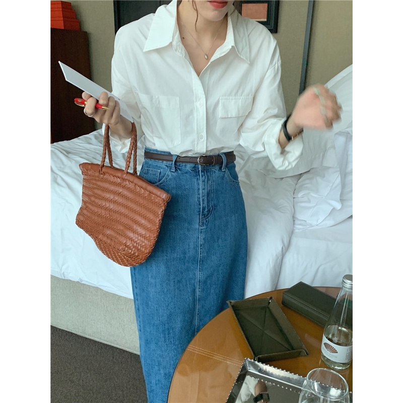 Áo Polo Dáng Rộng Tay Dài Có Túi Màu Trơn Thời Trang Dành Cho Nữ 49173