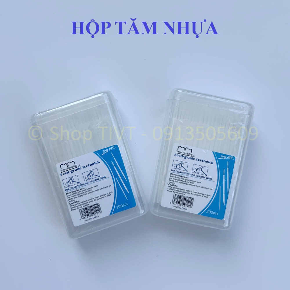 Hộp 200 cây tăm nhựa nguyên sinh, vệ sinh, làm sạch khe kẽ răng an toàn, hiệu quả, không ẩm mốc, tái sử dụng-TIVT