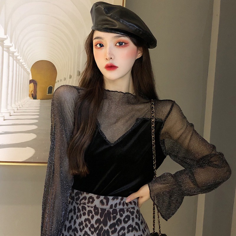 Áo Thun Tay Dài Cổ Lọ Màu Sắc Thời Trang Cho Nữ