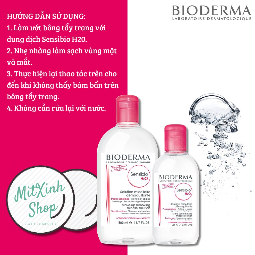 Dung dịch làm sạch và tẩy trang công nghệ Micellar Bioderma Sensibio H2O - Cam kết hàng chính hãng