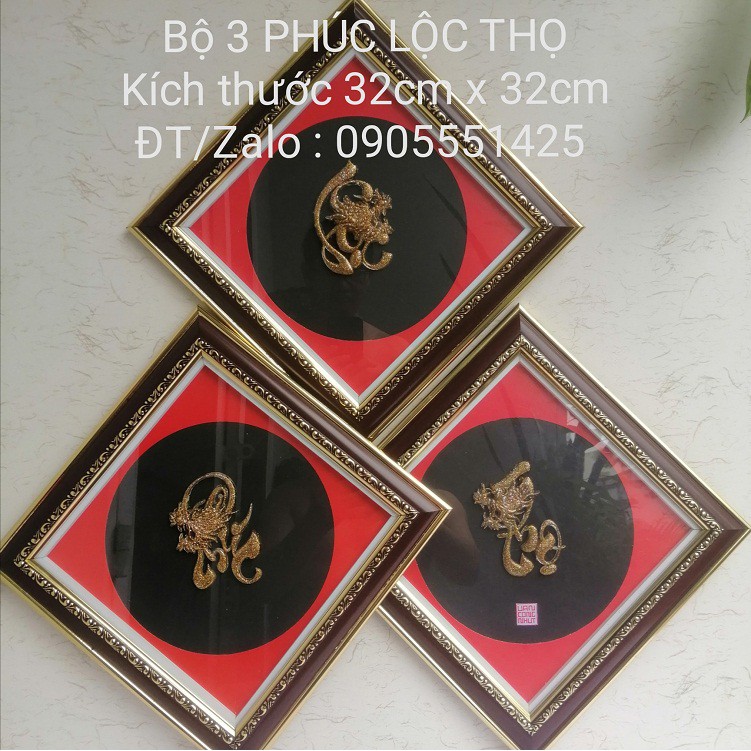 Bộ tranh thư pháp PHÚC LỘC THỌ đầu rồng. Quà tặng mừng tân gia, khai trương, mừng thọ. Quà tết, quà sinh nhật