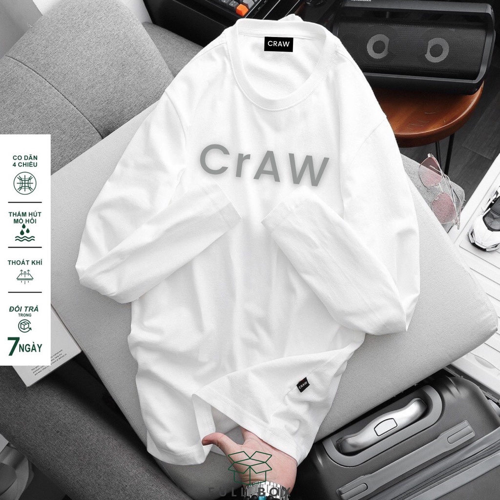 Áo thun tay dài CRAW phông unisex nam nữ mềm mịn, co dãn coton Oversize form rộng - 0301