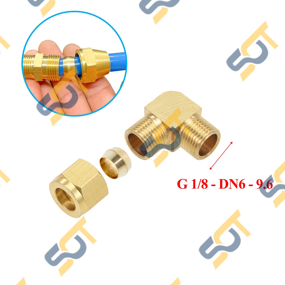 [HẠT BẮP &amp; NHẪN] Co G 1/8 (9.6) ren ngoài kết nối ống nhựa PU &amp; ống đồng (Brass Compression male elbow) - Cong &amp; Cút NPT