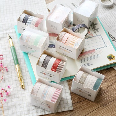 Set 5 cuộn Washi Tape 10mm x 3m màu Pastel hoa văn trang nhã