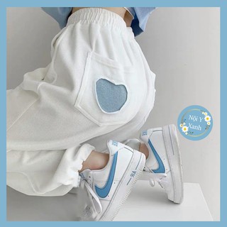 Quần jogger nữ bo gấu thêu hình trái tim cá tính kèm ảnh thật phía sau - Quần nỉ bo gấu, dáng bom unisex thêu