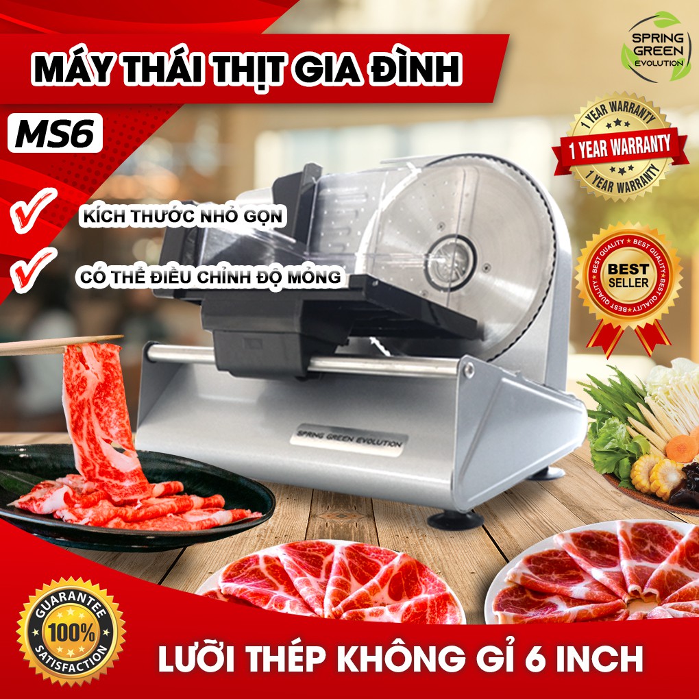 Máy Thái Thịt, Rau Củ, Thực Phẩm MS6. Máy Gia Đình Gọn Nhẹ, Dễ Sử Dụng, Bền Bỉ, Tiết Kiệm Điện. Thương Hiệu SGE Thailand