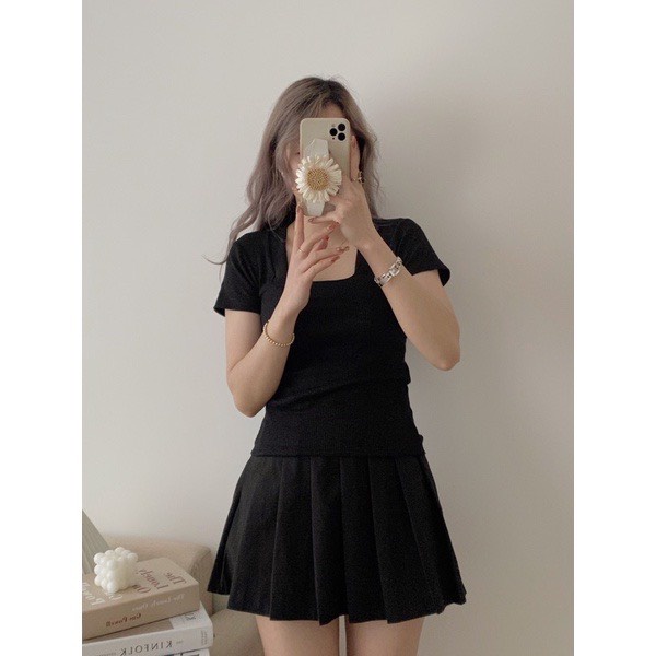 Áo thun nữ phông trơn tay ngắn cổ vuông cực xinh,áo thun nữ kiểu dáng ôm body phong cách Hàn