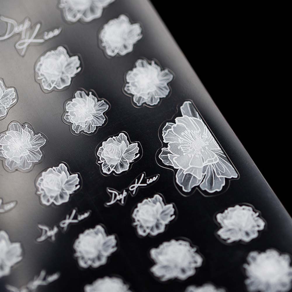 [Hàng mới về] Miếng dán móng tay hình hoa màu trắng đen 5d siêu mỏng thanh lịch