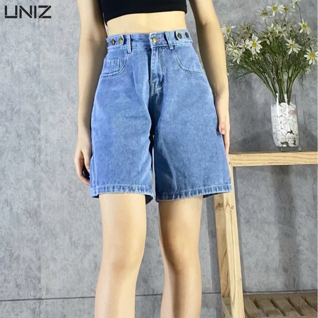 Quần Đùi Unisex Đường Phố UNIZ Jeandui3khuy (Màu Xanh), Short, Cạp Cao, Dáng Lửng, 3 Khuy, Vải Jean, Mềm, Co Giãn