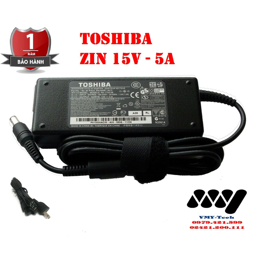 Sạc Nguồn Laptop Toshiba 15V - 5A Adapter - Kèm dây nguồn - NEW