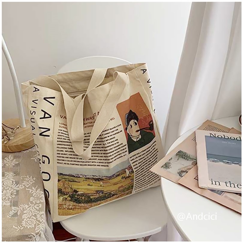 Túi vải tote phong cách vintage mẫu mới - Túi báo canvas đeo chéo