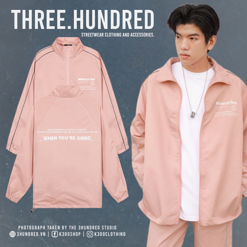 Áo Khoác Jacket Memories Form Thoải mái Unisex Chất Liệu Polyester Vải Dù Màu Hồng
