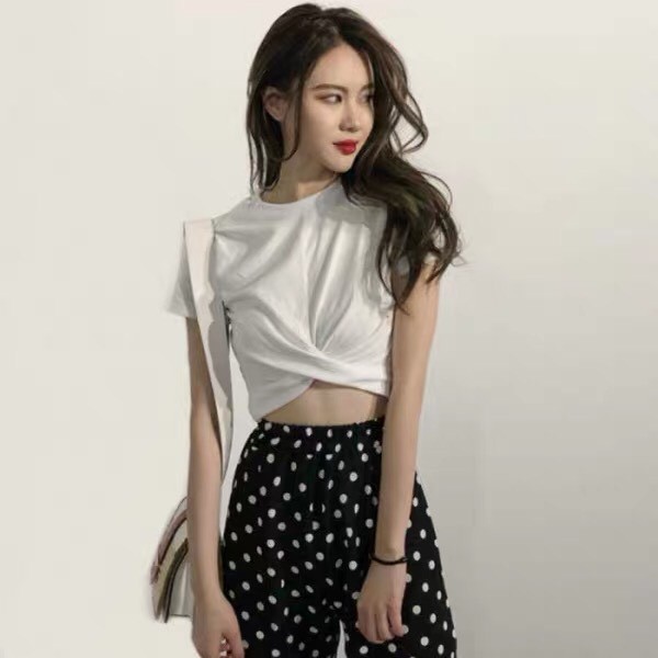 Áo croptop nữ xoắn bụng, kiểu crotop vải co dãn cao cấp Mophus MC001