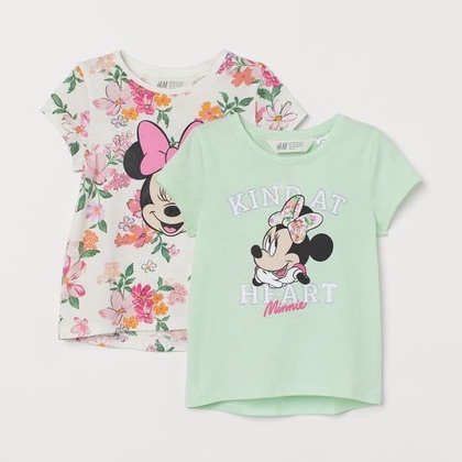 Áo thun cộc tay bé gái - Set 2 áo cotton cộc tay Minnie xanh HM cho bé gái size 2-10t