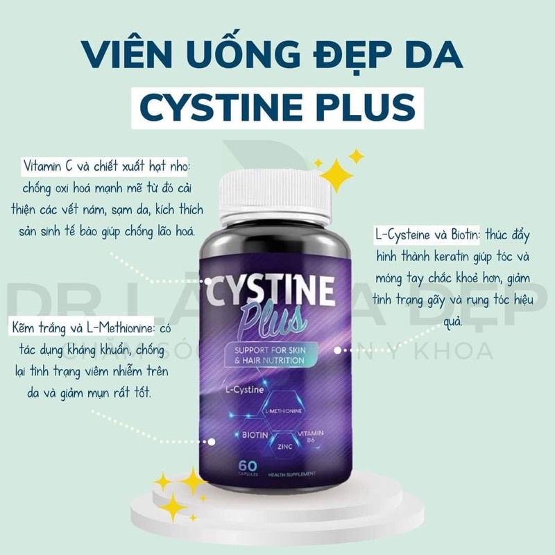 Cystine Plus-Viên uống giảm mụn, ngăn rụng tóc và giảm sắc tố Supplement Fact Cystine Plus