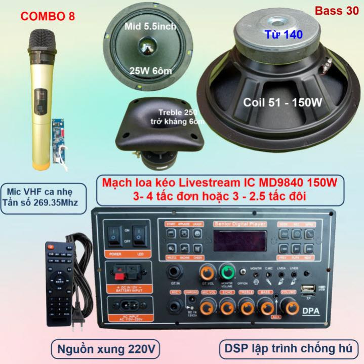 Mạch loa kéo 3 tấc đơn 3 đường tiếng LIVESTREAM DSP lập trình chống hú IC MD9840 150W có nguồn xung
