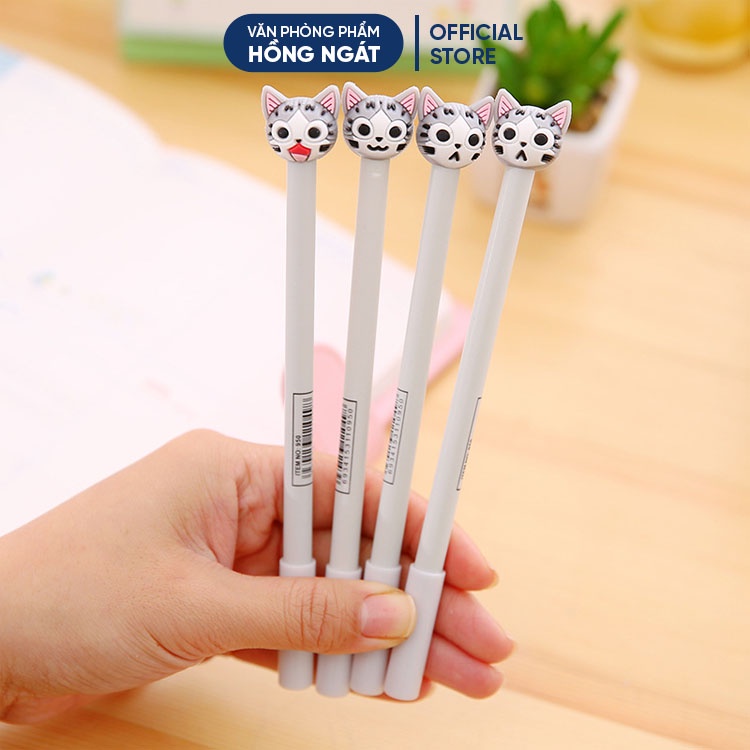 Bút bi cute mèo xám, bút bi nước mực gel đen ngòi 0.5mm nhiều màu dễ thương đồ dùng học tập văn phòng phẩm B27