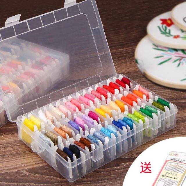 Hộp 50 chỉ thêu cotton 8m tặng set 16 kim