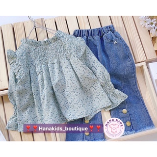 Set áo babydoll cho bé gái, set áo hoa nhí cho bé gái 12-22kg