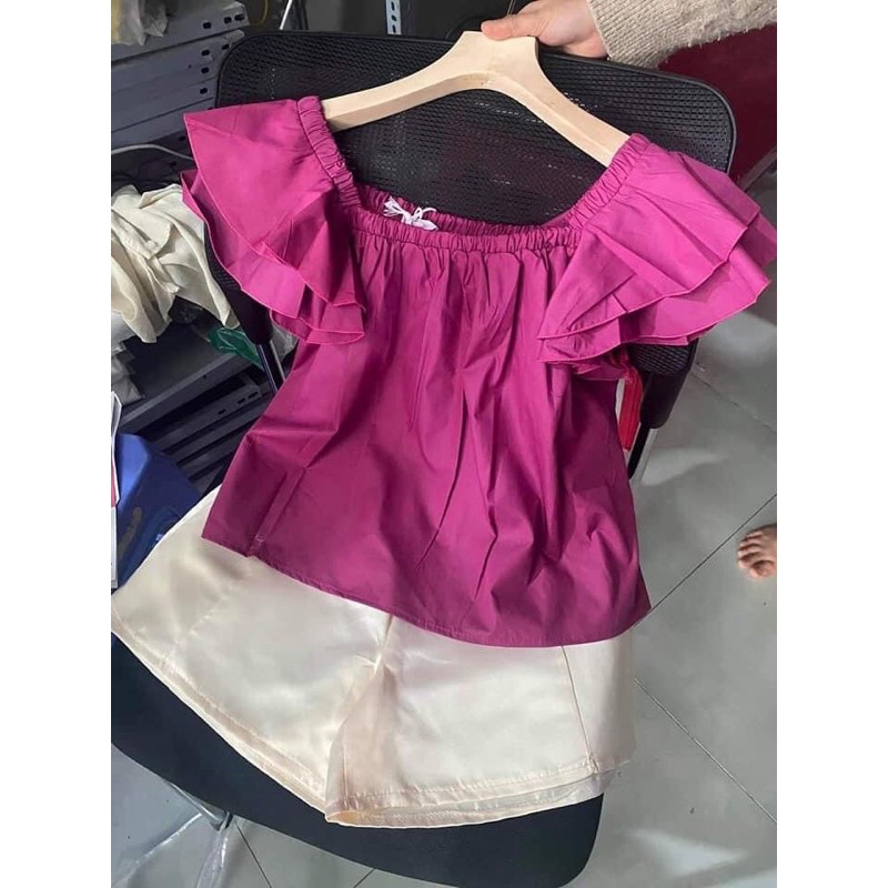 Sét đũi trễ vai quần short trắng(new)