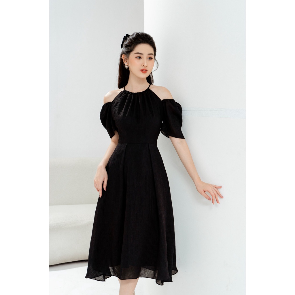 Váy Đầm cổ tròn yếm chun vai TIINSTORE VHN552
