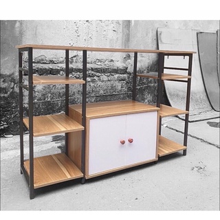 Kệ Lò Vi Sóng Đôi, Kệ Khung Sắt Mặt Gỗ MDF Để Nồi Chiên, Lò Nướng, Dụng Cụ Nhà Bếp