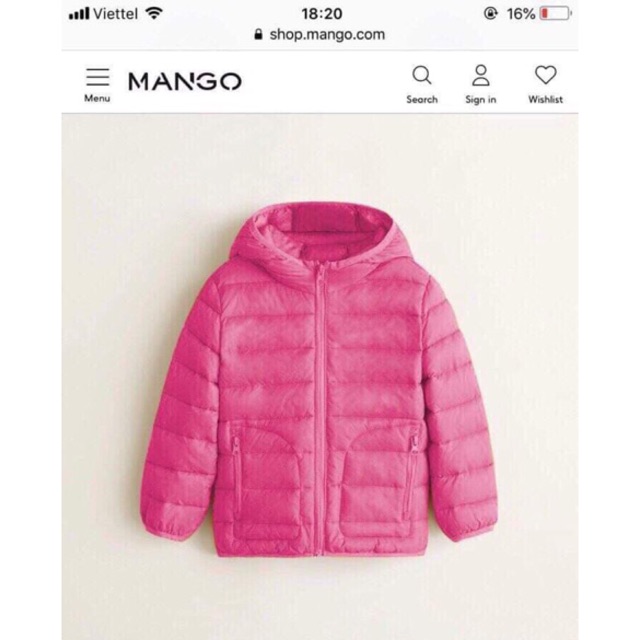 Áo phao lông vũ bé gái pinky mango