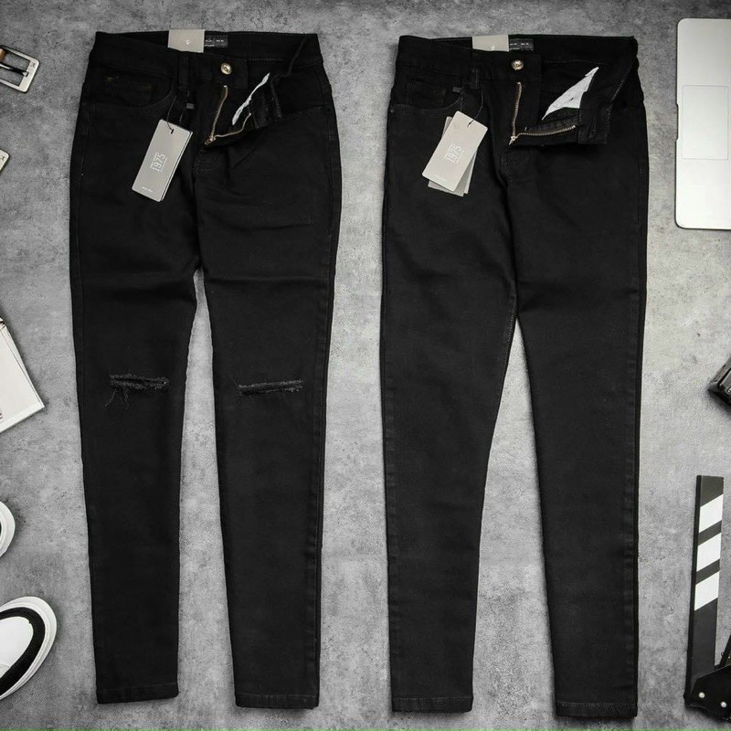 QUẦN JEANS SKINNY CO DÃN TRƠN VÀ RÁCH GỐI FORM UNISEX NAM NỮ