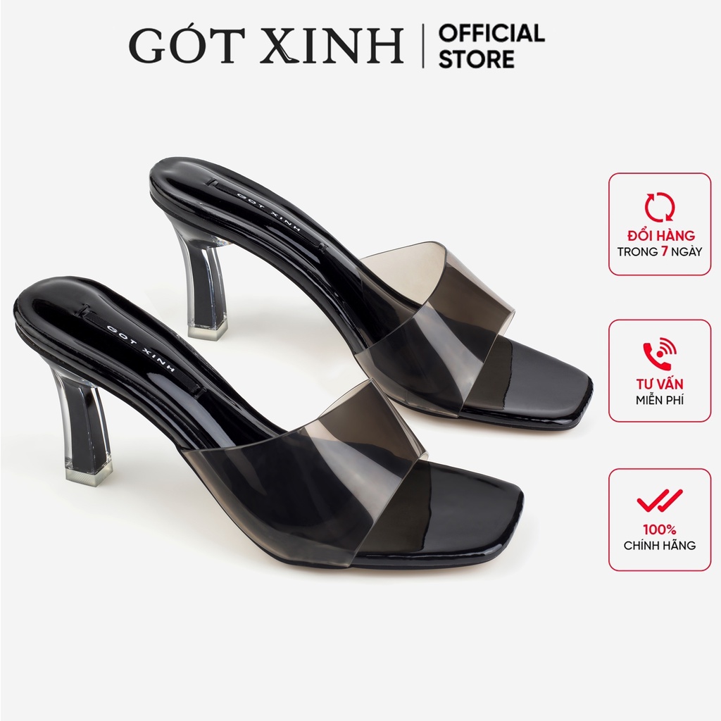 Dép cao gót nữ GÓT XINH D47 mũi vuông quai mika đế cao 7cm