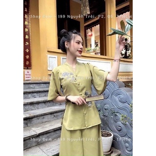 (SHOP nàng béo BIGSIZE 50kg đến 90kg ) set đồ đi chùa thêu hoa