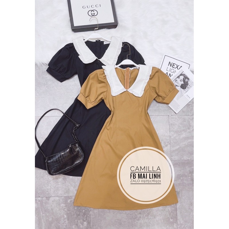 ⚡️BÁN SỈ⚡️Đầm xoè phối cổ trắng 2 màu đen, nâu | BigBuy360 - bigbuy360.vn
