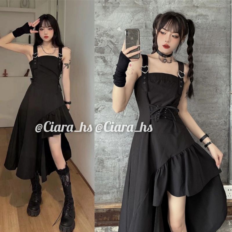 [Order] (F) Váy đầm đuôi cá Dark Gothic móc cài tim dáng dài loại đẹp màu đen