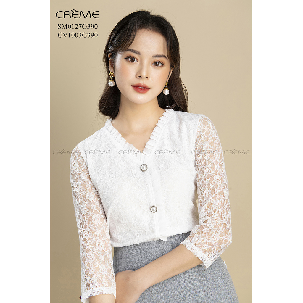 [Mã FASHIONMALLT4 giảm 15% đơn 150k] Áo sơ mi ren style Hàn Quốc SM0127 CREME | BigBuy360 - bigbuy360.vn