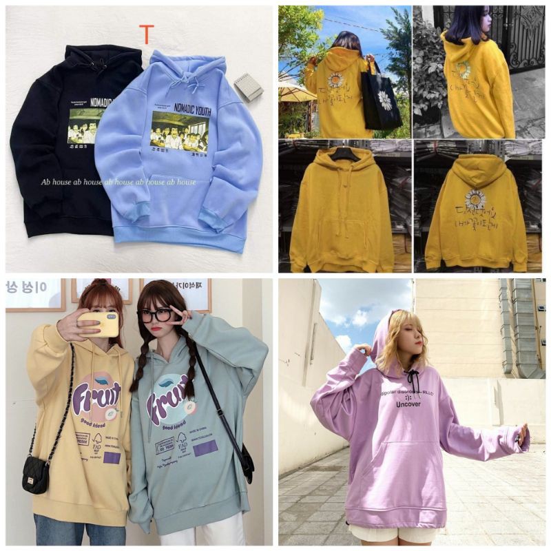 COMBO 3 ÁO HOODIE NỈ CÓ MŨ NAM NỮ NHIỀU MẪU, SHOP GIAO NGẪU NHIÊN