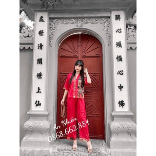 Set Bộ Lụa Đi Lễ Chùa Vân Gỗ Hàng Thiết Kế Cao Cấp