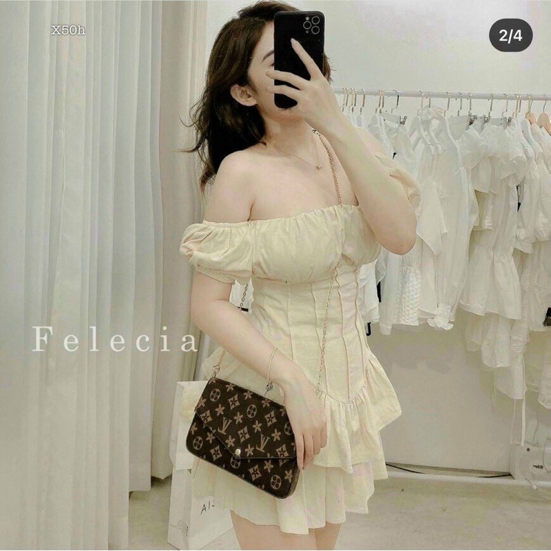 h8-đầm peplum Nude rớt vai và chân váy xoè