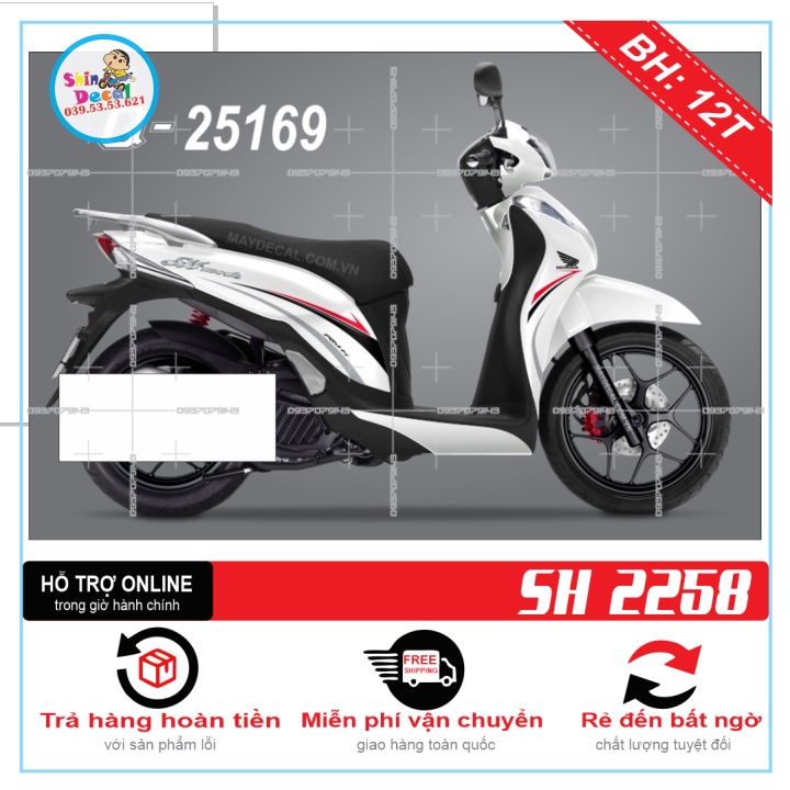 TEM XE SH MODE CHỈ ĐỎ TRẮNG -- SHIN DECAL 2