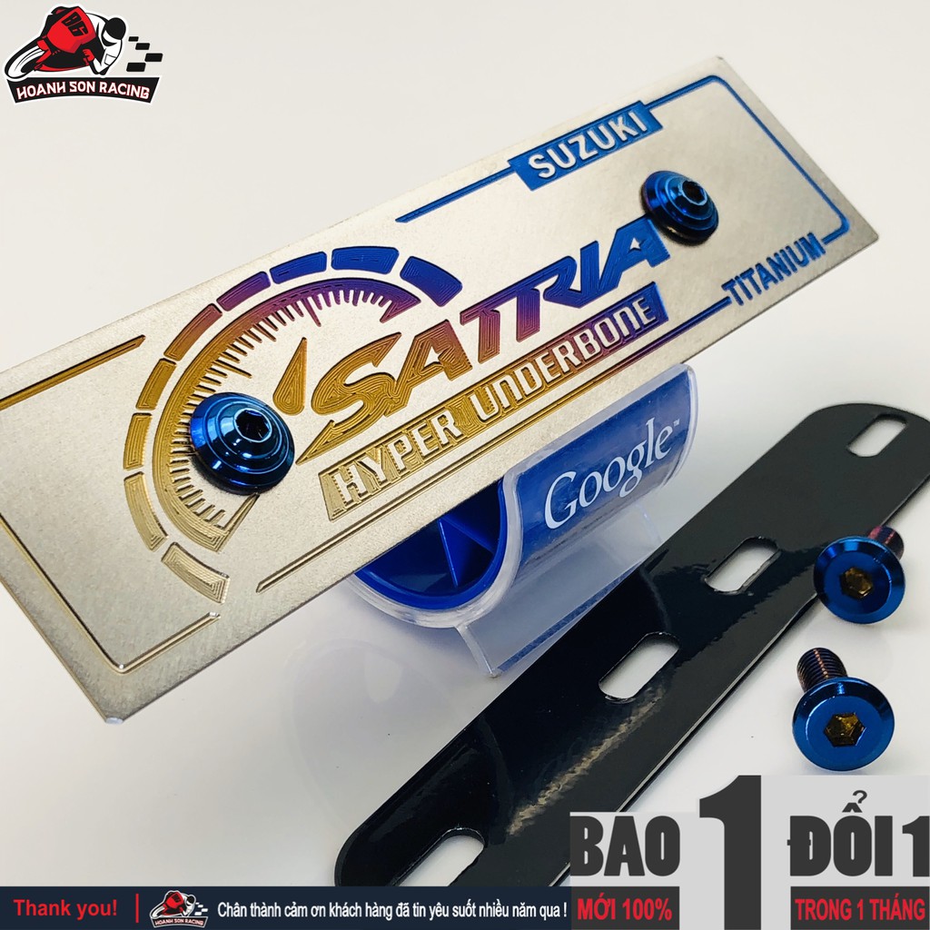 Bảng tên titan SATRIA, titan 100% gắn cho các đời xe satria TẶNG pát gắn bảng tên xe satria và ốc gắn bảng tên titan 6l2