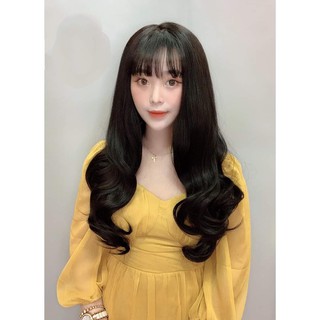 [ tặng kèm lưới và lược ] tóc giả nữ nguyên đầu xoăn dài, tóc bộ cả đầu mái thưa