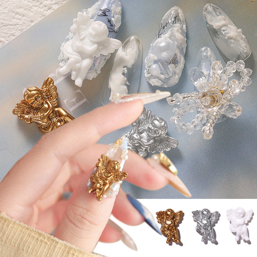 [Hàng mới về] Set 30 phụ kiện trang trí móng tay 3d hình thiên thần hoạt hình bằng nhựa resin với 4 màu tùy chọn
