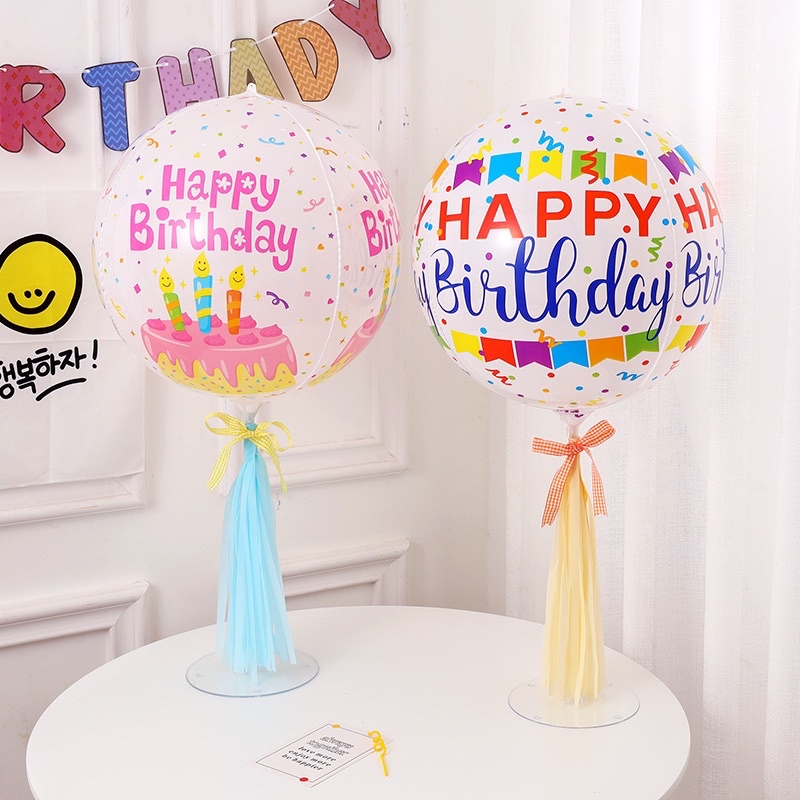 (Tặng kèm tua rua buộc đuôi bóng) Bóng 4D size 55cm in chữ Happy birthday trang trí sinh nhật