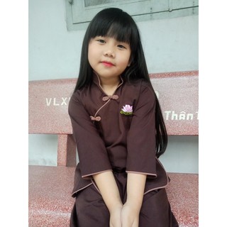 đồ đi chùa cho bé, cổ tàu chéo, áo lam , thời trang trẻ em , bé gái