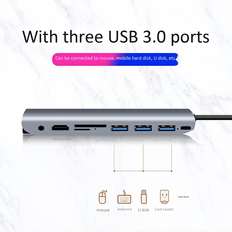 9 in 1 USB Type C Hub Multiport Adapter USB3.1 to HDMI/VGA USB C Hub