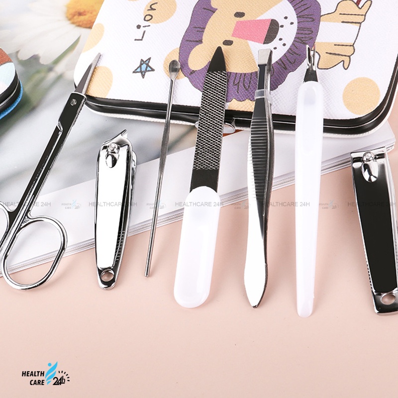 Bộ bấm móng tay 7 món thép không gỉ Healthcare24h I003 hộp đựng hình ngộ nghĩnh