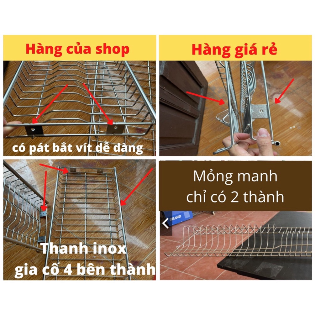 Bộ giá bát đĩa inox lắp tủ bếp 2 tầng kèm khay hứng nước inox chắc chắn bền đẹp