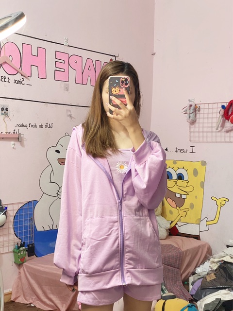 Set áo khoác nỉ hoodie hoa cúc 3 món siêu xinh